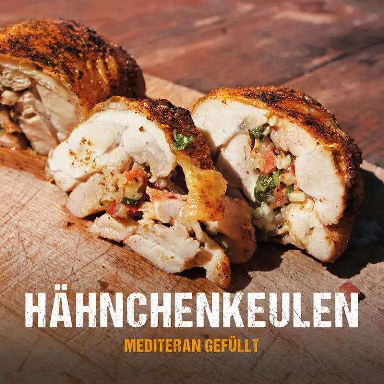 Mediterran gefüllte Hähnchenkeulen