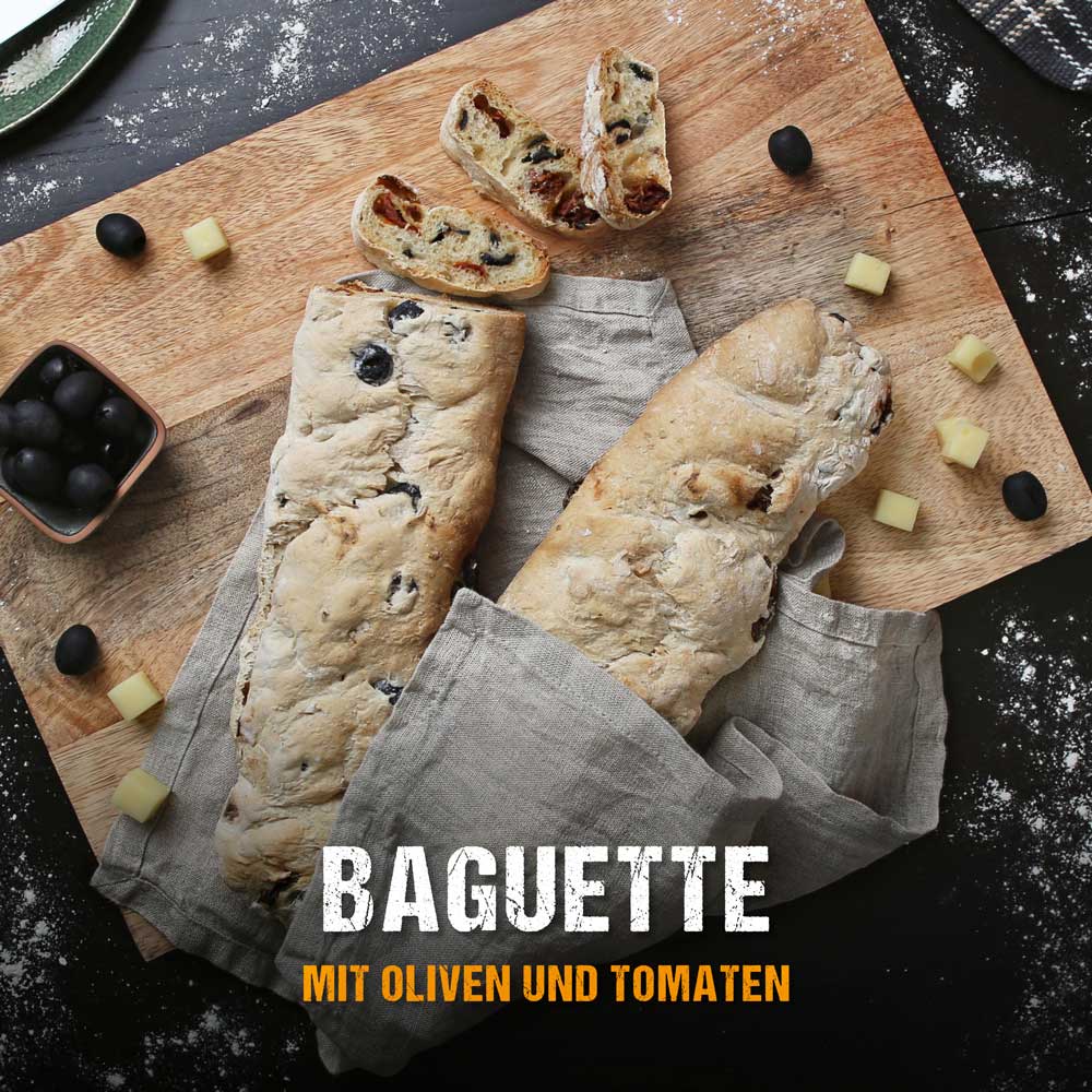 Oliven-Tomaten-Baguette
