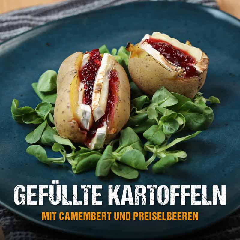 Gefüllte Kartoffeln mit Camembert &amp; Preiselbeeren
